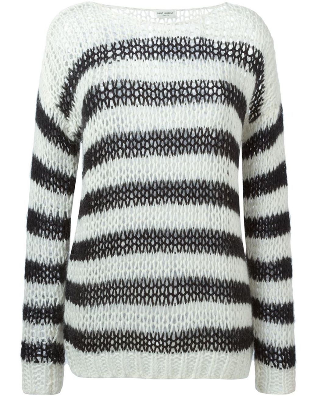 Saint Laurent Loose Knit Striped Sweater in Black | Lyst