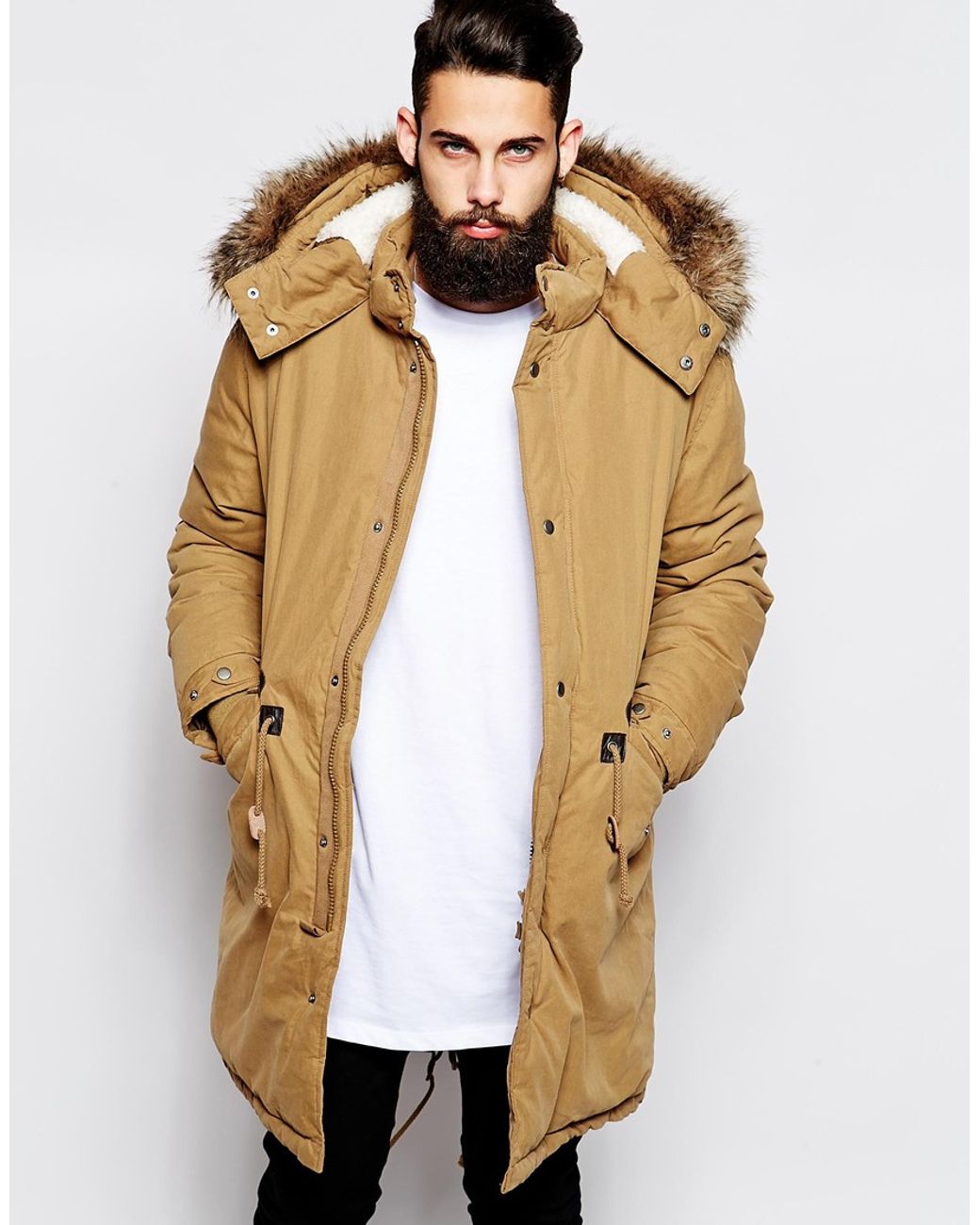 ASOS Fishtail Parka With Thinsulate in Brown for Men | Lyst