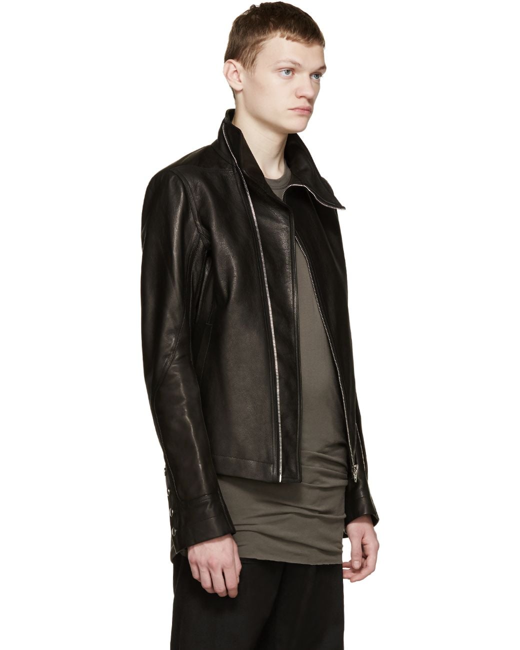 Rick Owens Black Leather Mollino Jacket for Men | Lyst