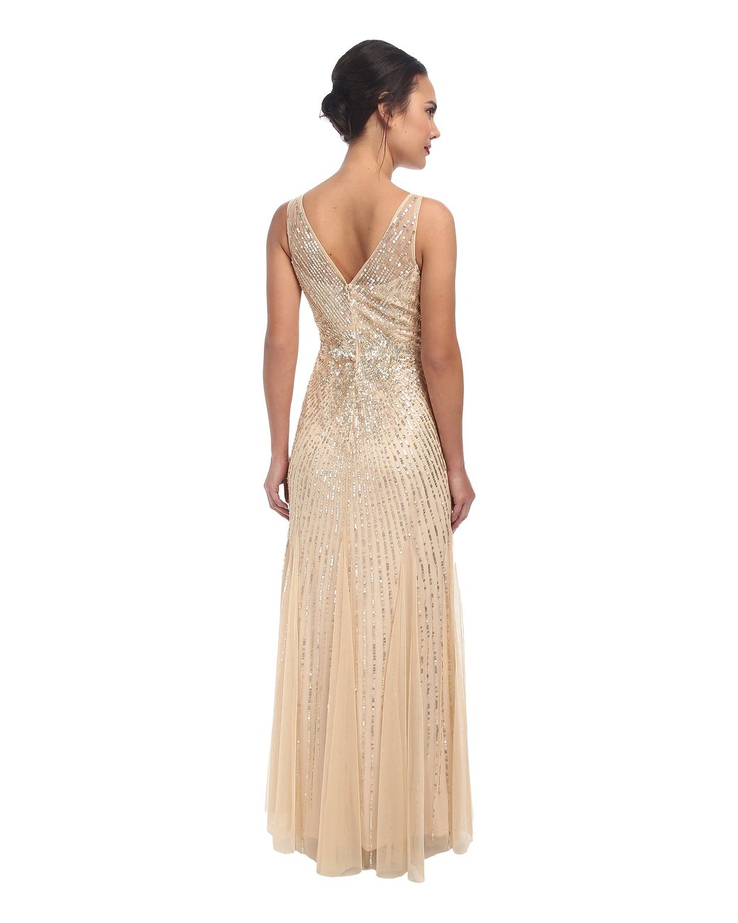 Adrianna Papell Women s Metallic Beaded Mesh Mermaid Gown