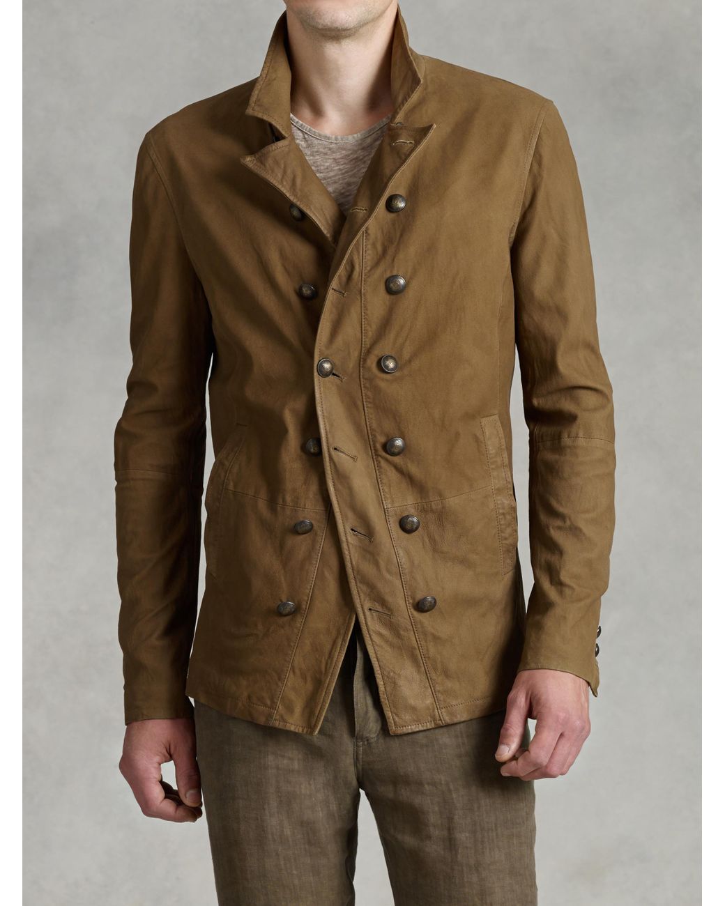 John Varvatos Washed Goat Suede Leather Jacket in Brown for