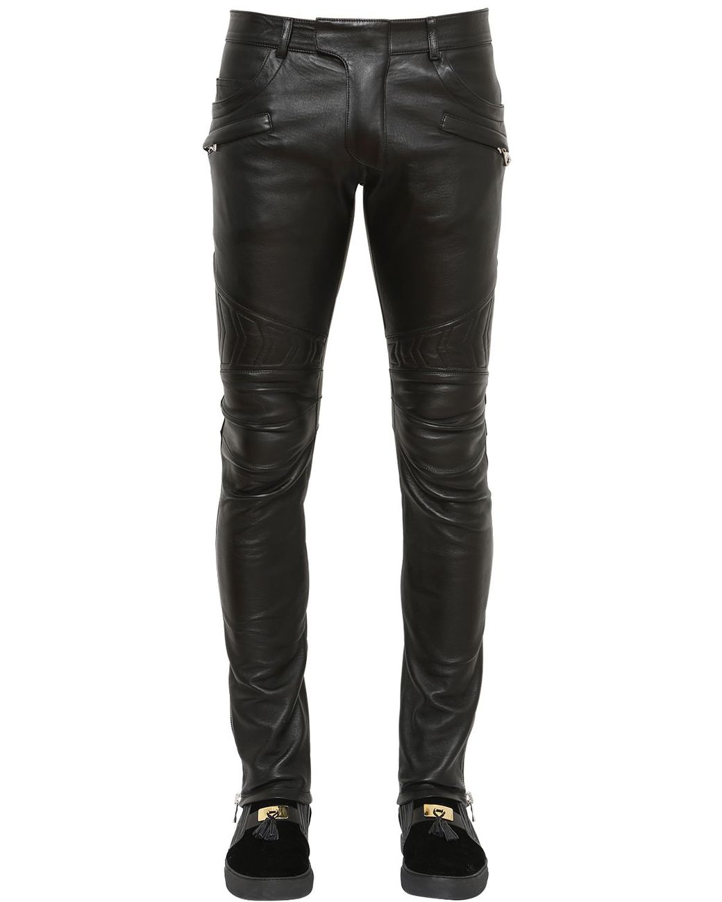 Balmain Nappa Leather Biker Pants in Black for Men | Lyst Balmain Nappa Leather Biker Pants in Black for Men | Lyst