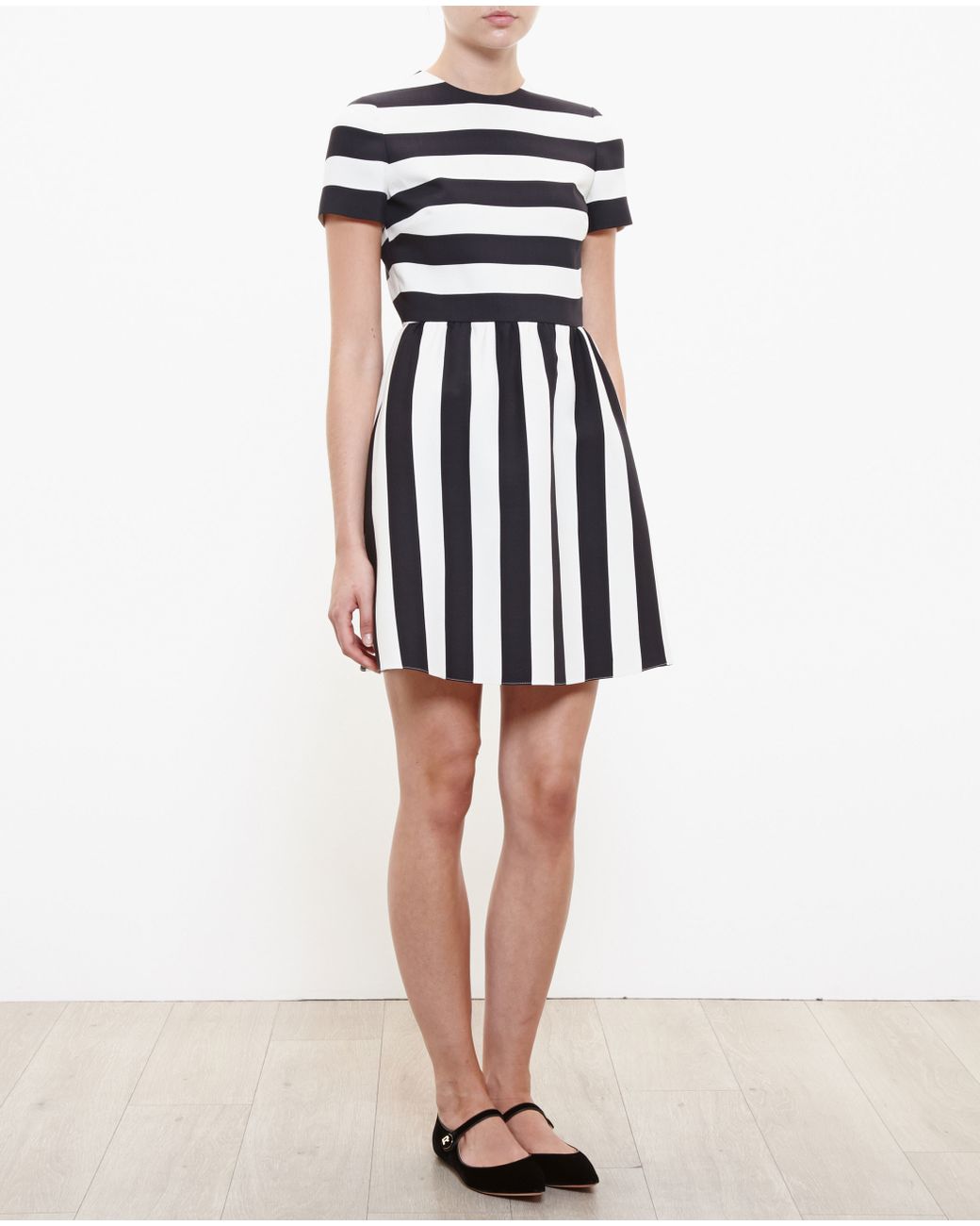 Valentino Striped Dress in Black | Lyst