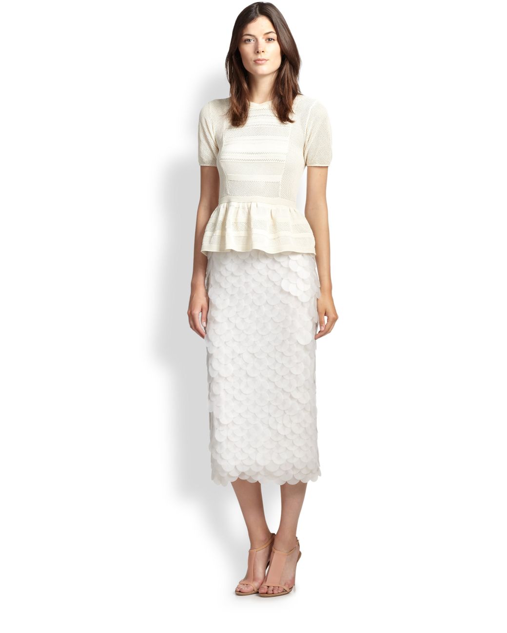 Burberry Prorsum Sequin Scallop Pencil Skirt in White | Lyst
