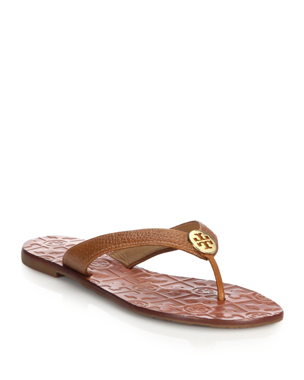 Tory Burch Thora Tumbled Leather Thong Sandals in Brown | Lyst