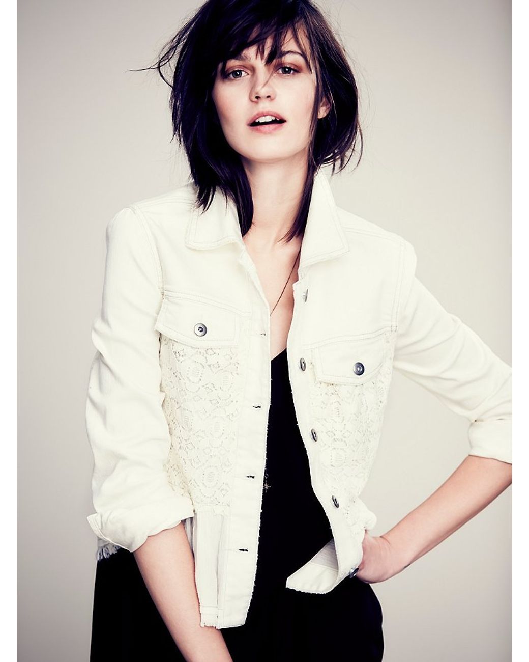Denim and Lace Jacket in White 