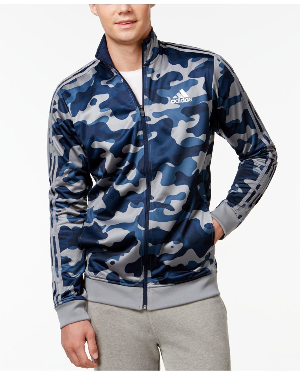 adidas Originals Men's Camo Print Track Jacket in Navy/Grey (Blue) for Men  | Lyst