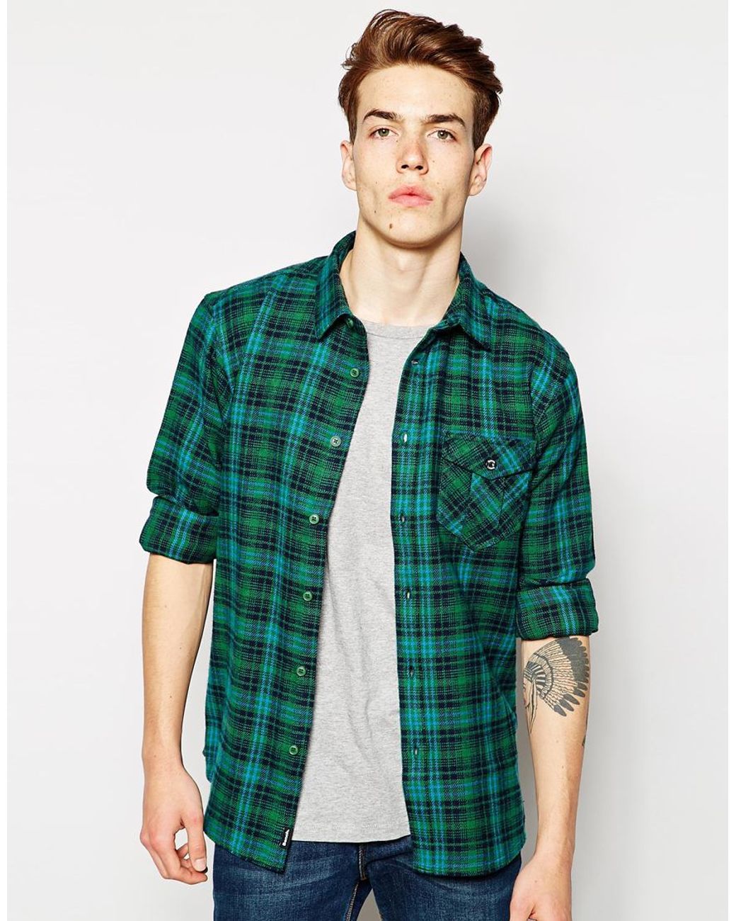 Bench Flannel Shirt in Green for Men | Lyst