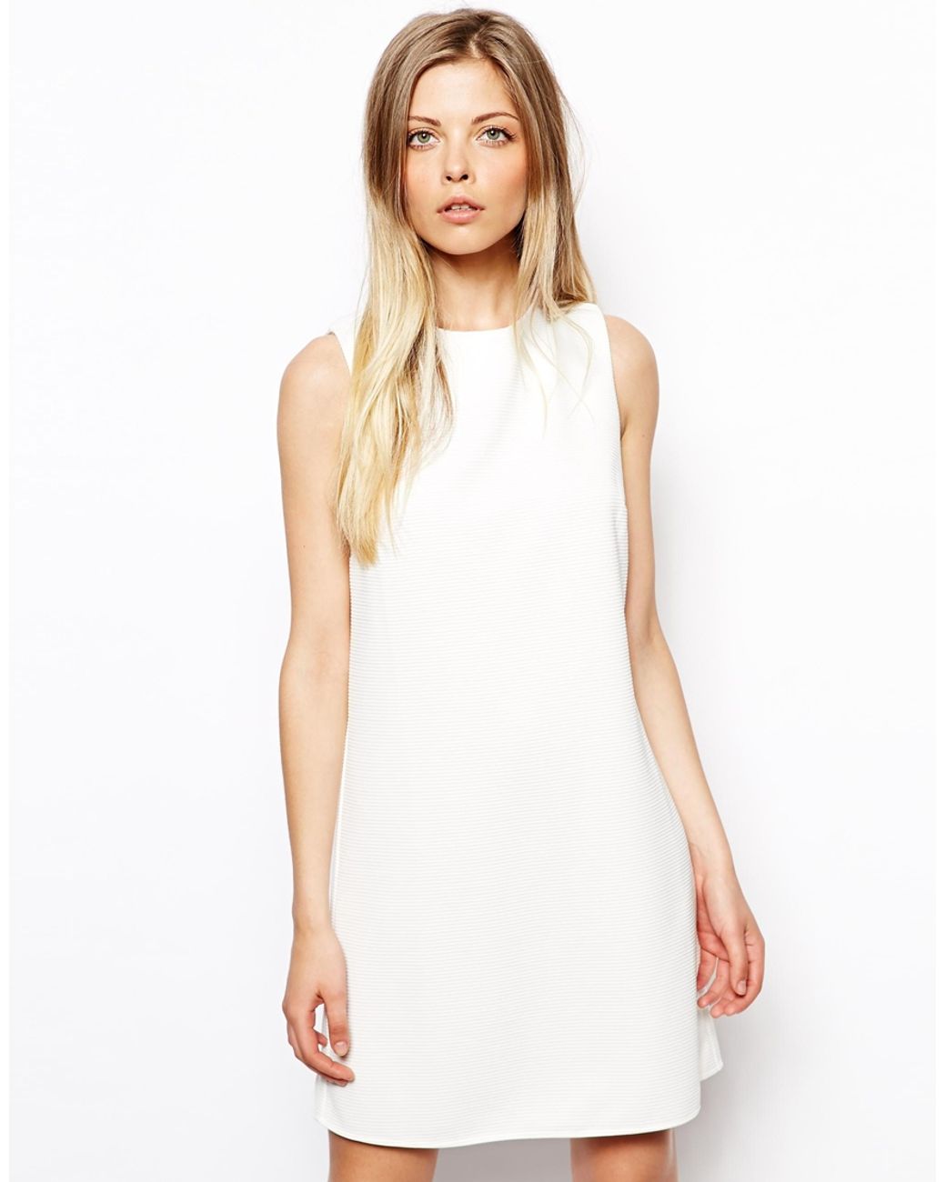 ASOS '60S Shift Dress In Rib Texture in White | Lyst