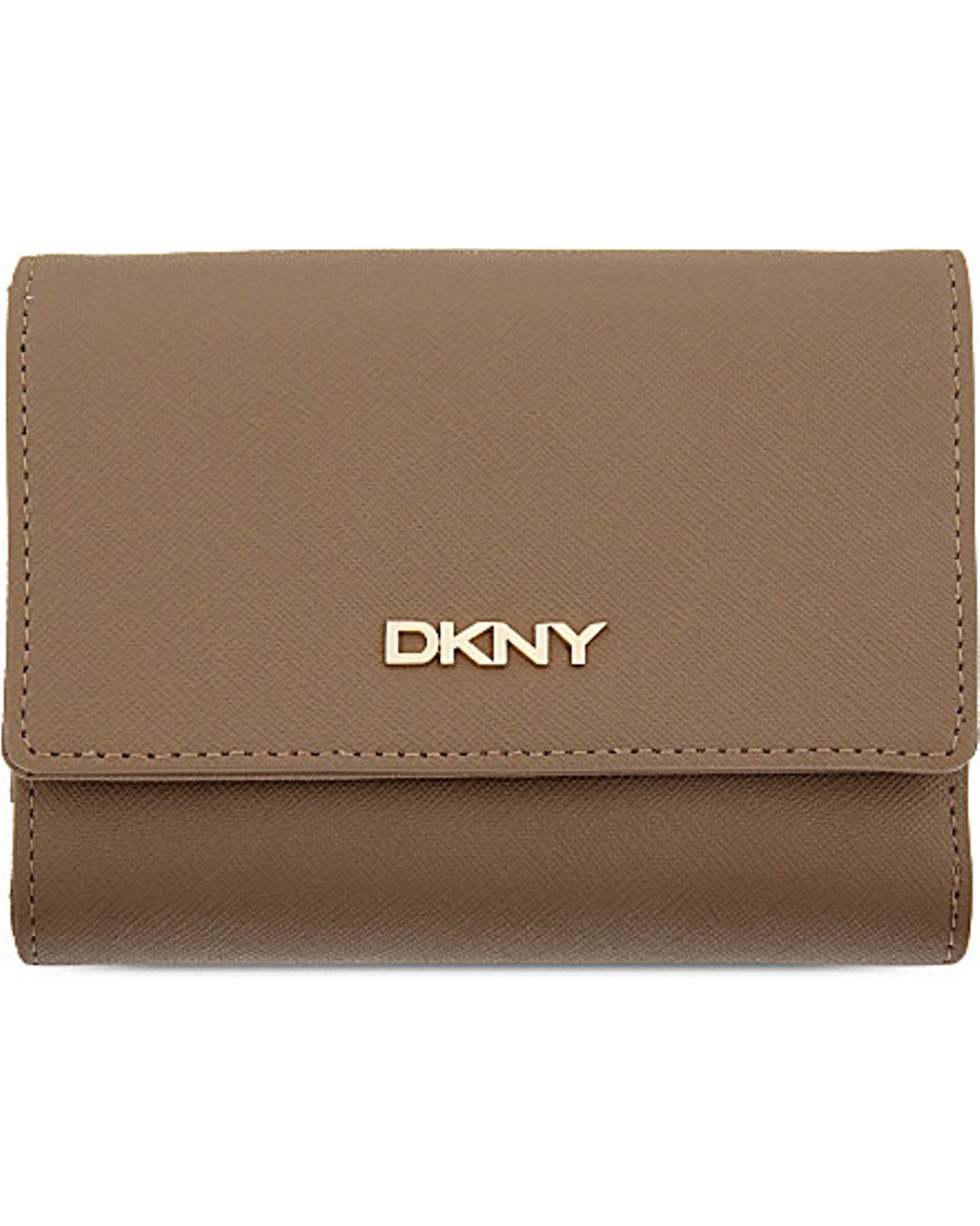 DKNY Small Saffiano Leather Trifold Wallet in Natural