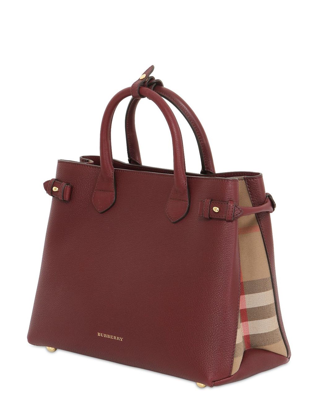 Burberry Medium Banner Leather & Check Bag in Burgundy (Purple) | Lyst