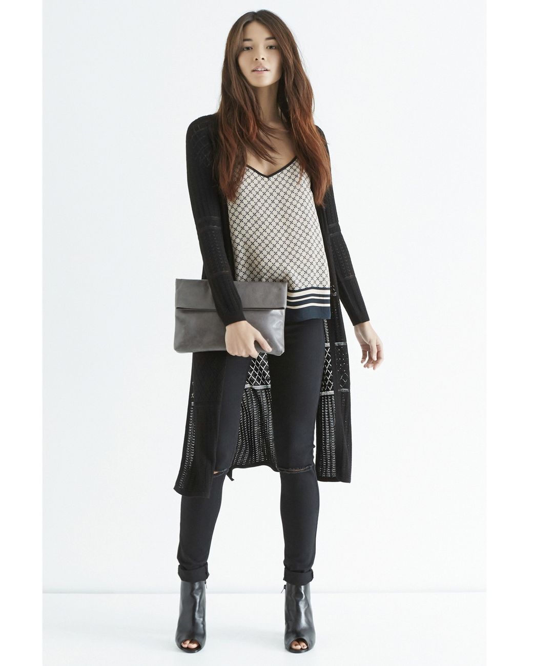 Oasis Long Pointelle Cardigan in Black 