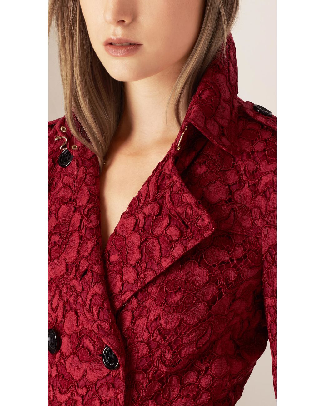 Burberry French Lace Trench Coat in Red 