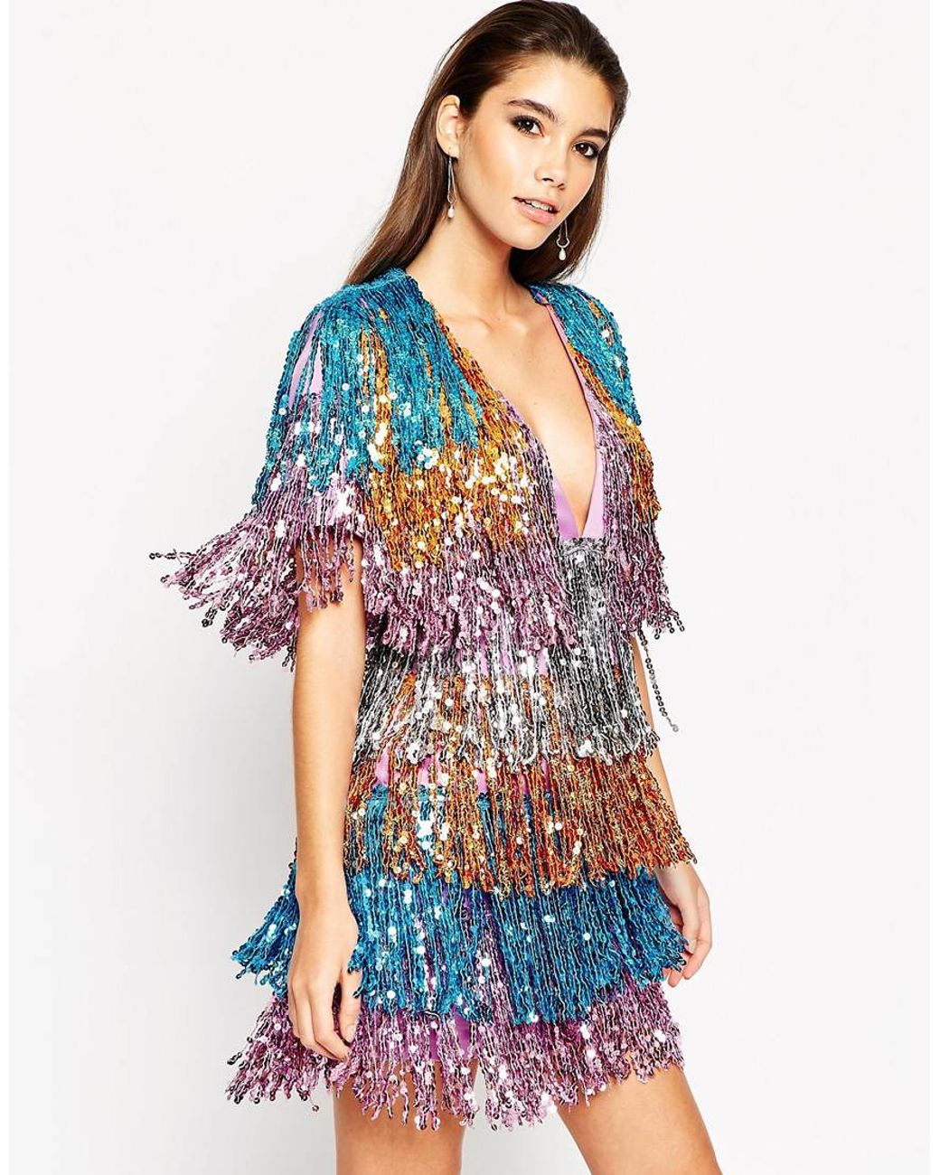 Multi coloured fringe dress clearance