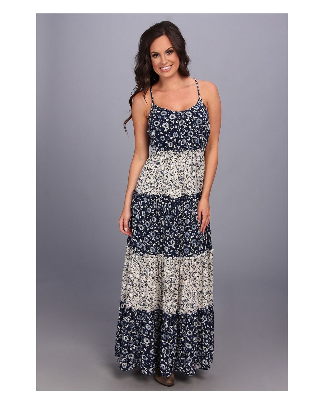 Lucky Brand Tiered Maxi Dress in Blue 