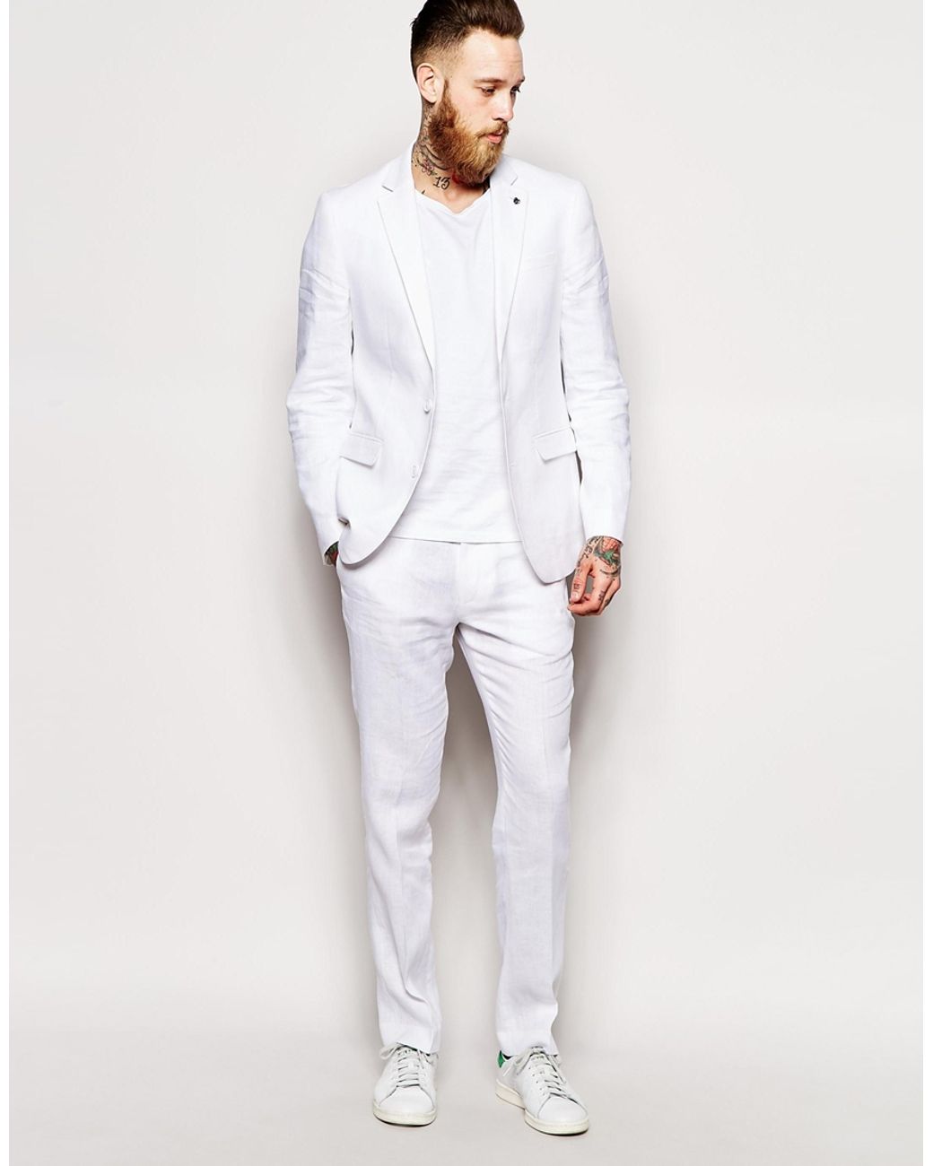 ASOS Slim Fit Suit Pants In 100% Linen in White for Men | Lyst