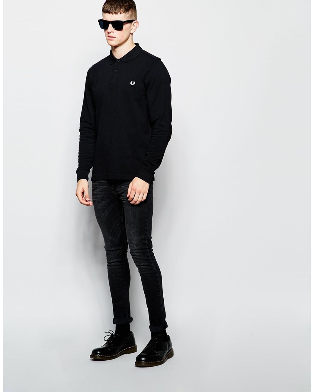Fred Perry Long Sleeve Polo Shirt In Slim Fit Exclusive in Black for Men |  Lyst