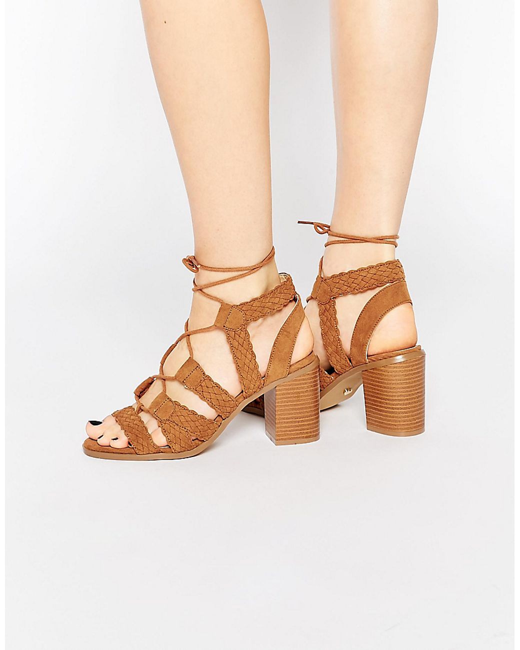 Brown lace top up sandals heels