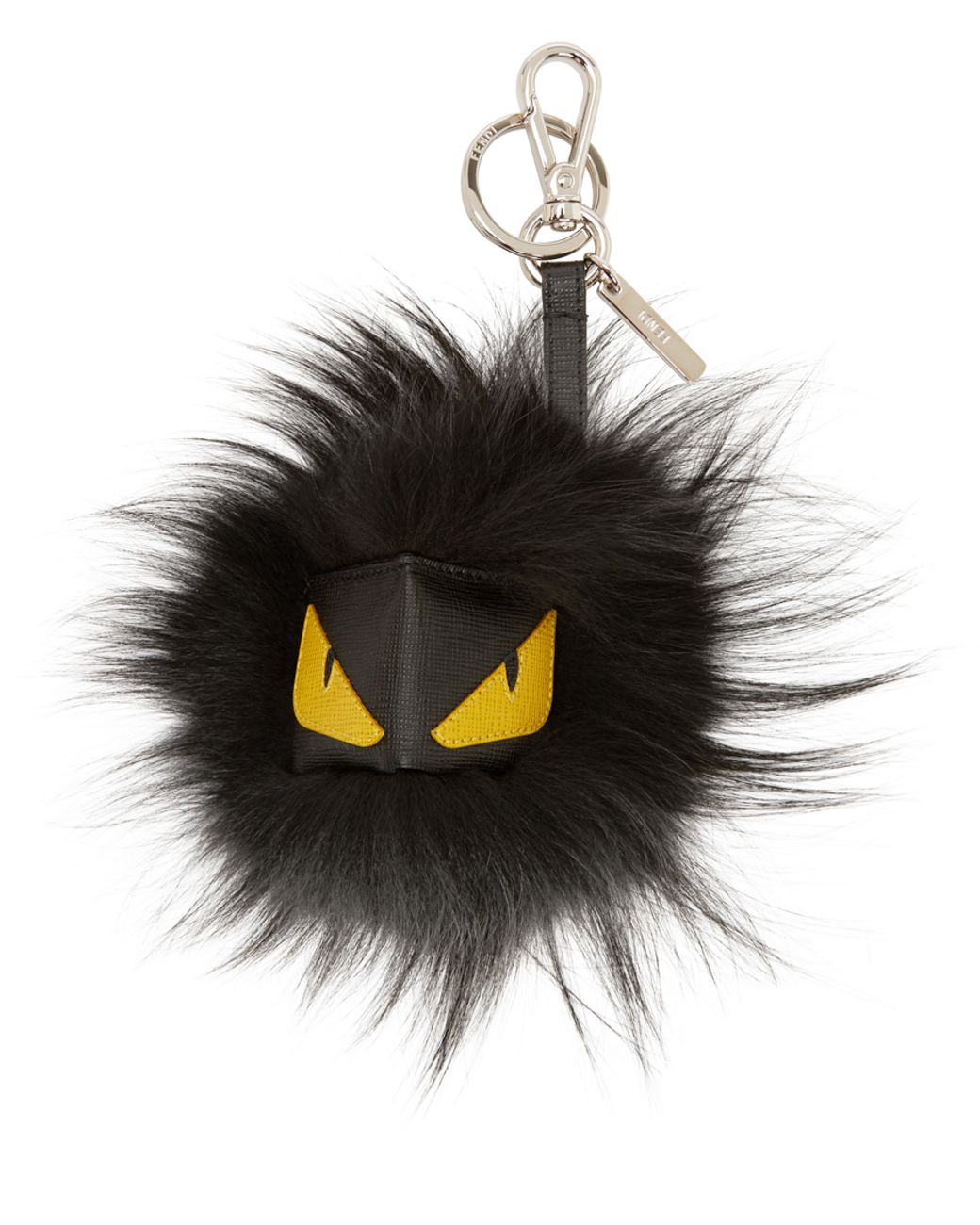 Fendi Black Leather And Fur Monster Keyring for Men