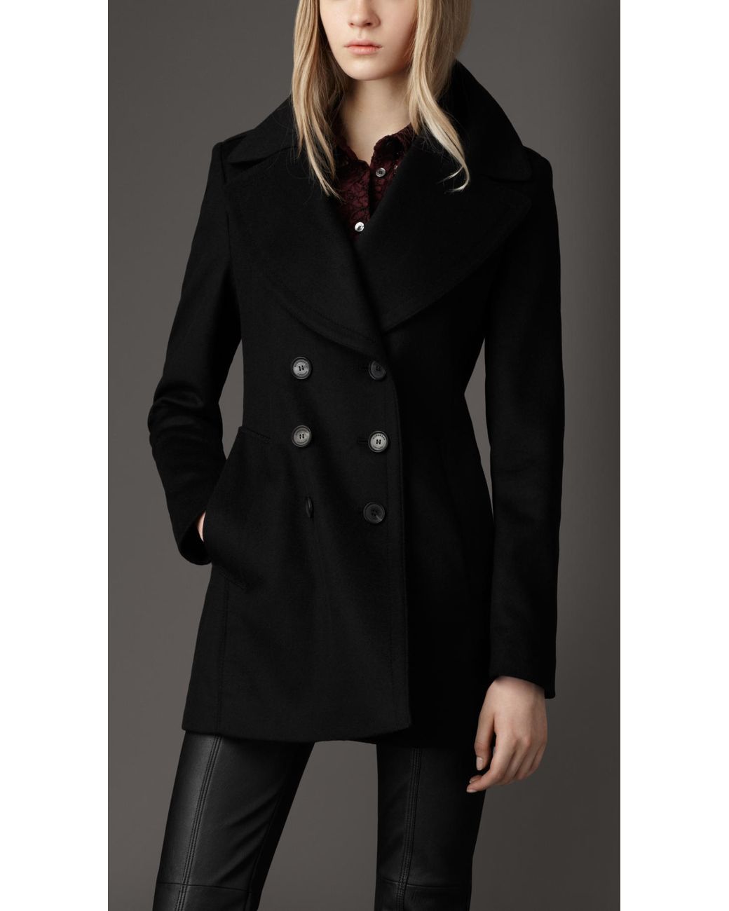 Burberry Wool And Cashmere Pea Coat in Black Lyst UK