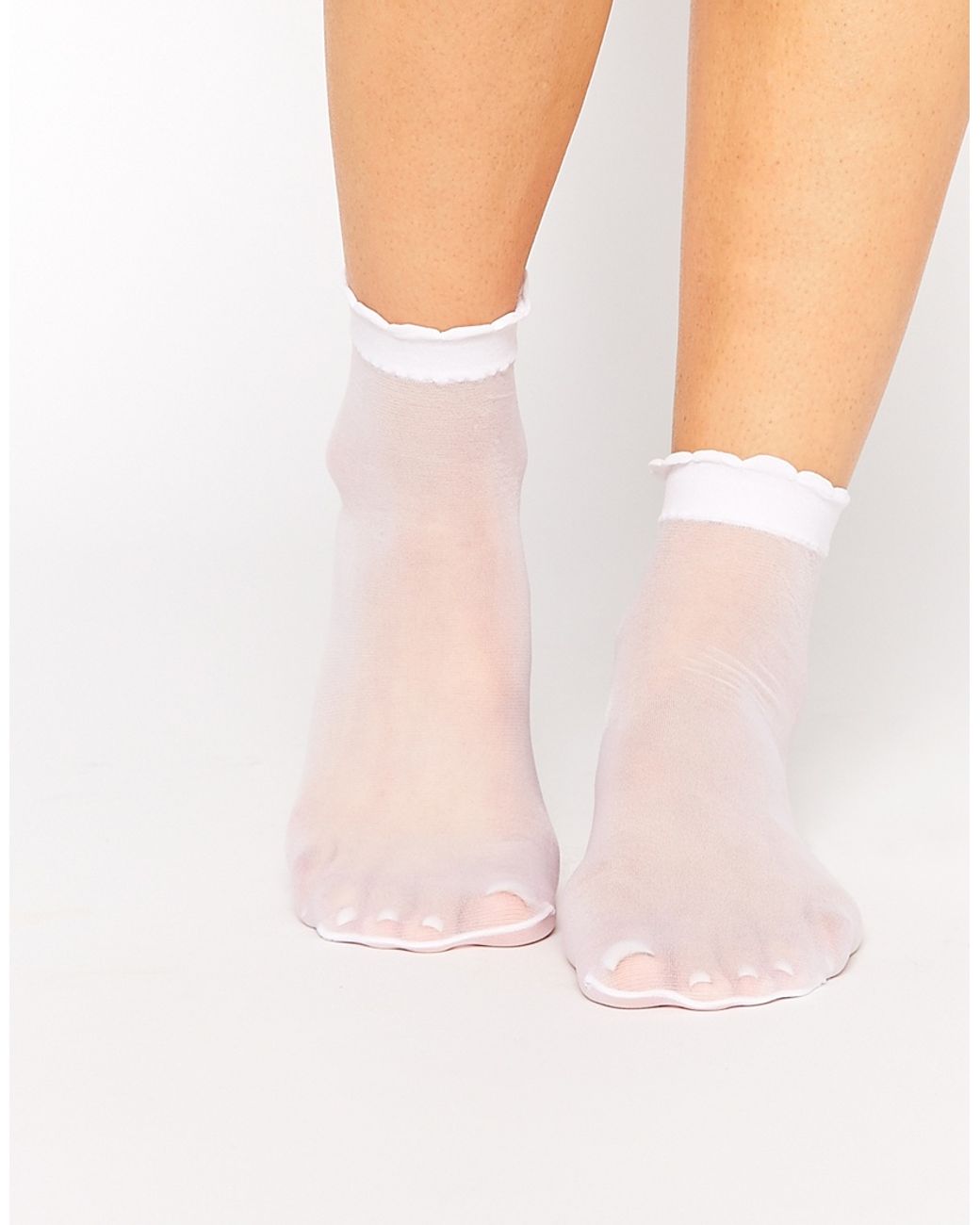 ASOS Sheer Ankle Socks With Scallop Top in White | Lyst