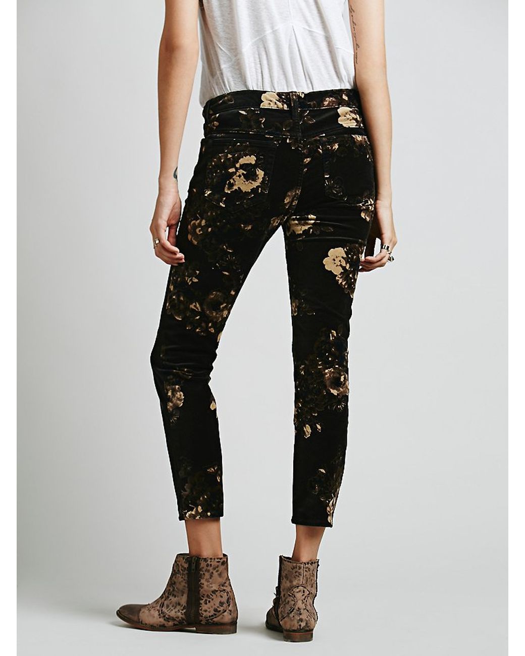 Womens Butterfly Floral Velvet Skinny 