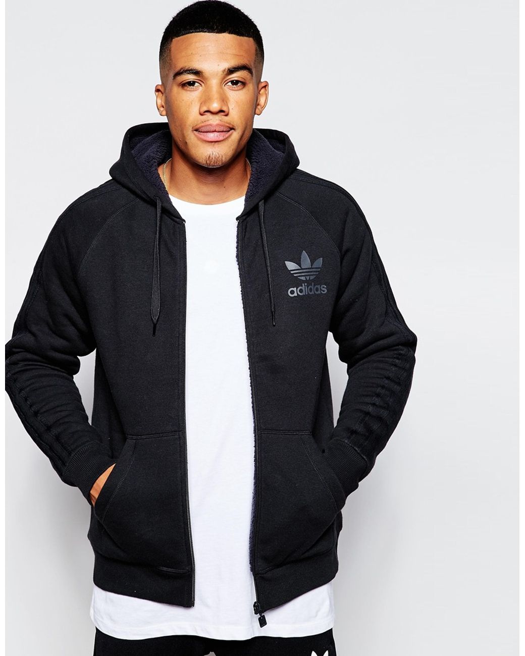 adidas Originals Zip Up Hoodie With Fleece Lining Ab7590 in Black for Men |  Lyst Canada