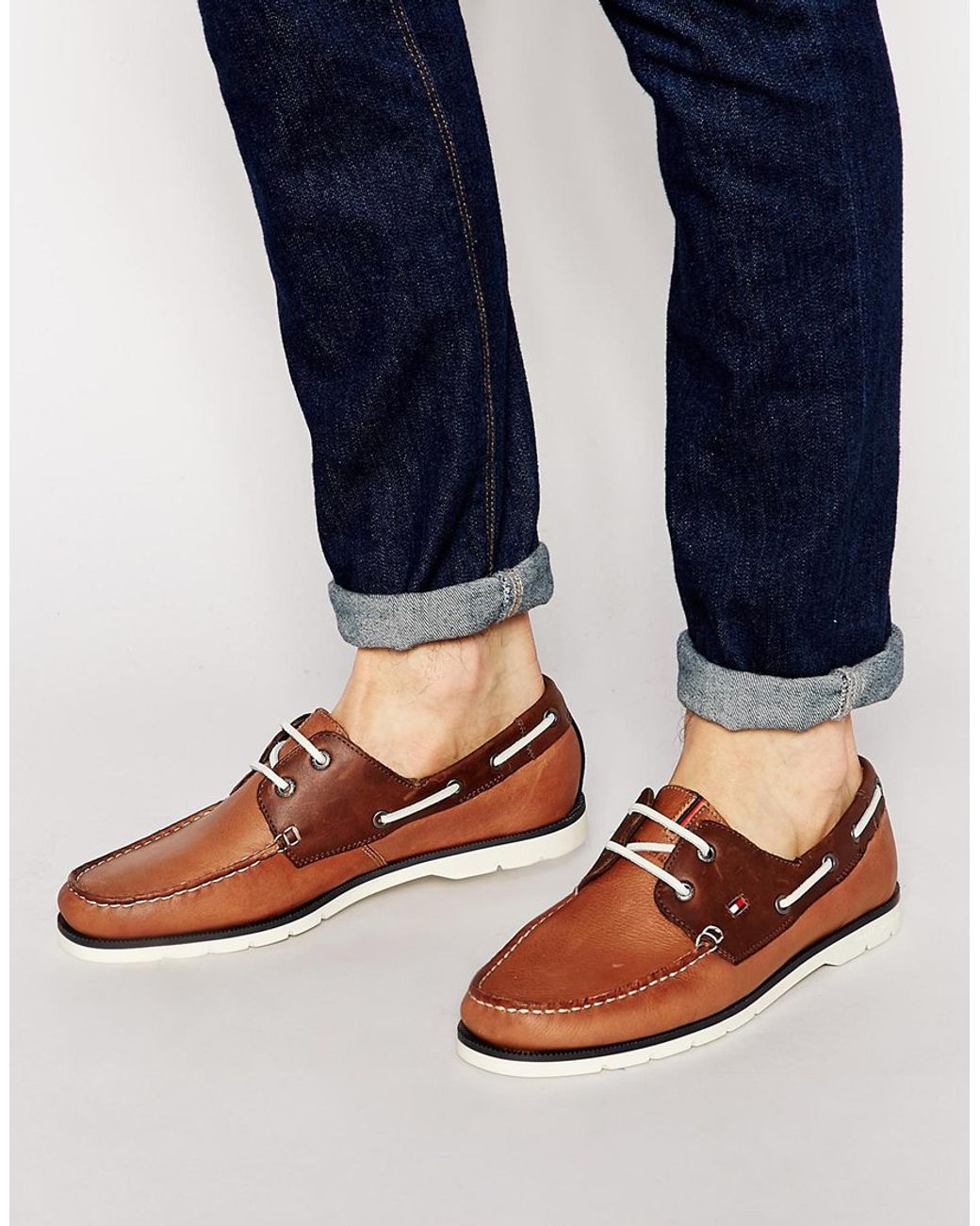 Tommy Hilfiger Nubuck Leather Boat Shoes in Brown for Men | Lyst