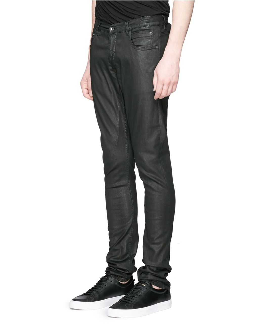 Rick Owens DRKSHDW 'detroit' Waxed Denim Slim Fit Jeans in Black