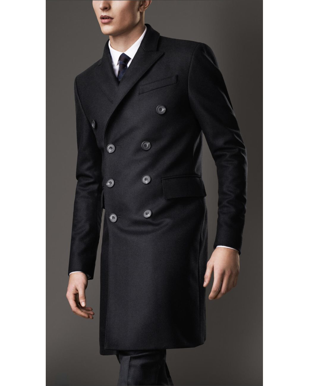 Peak lapel overcoat shop mens