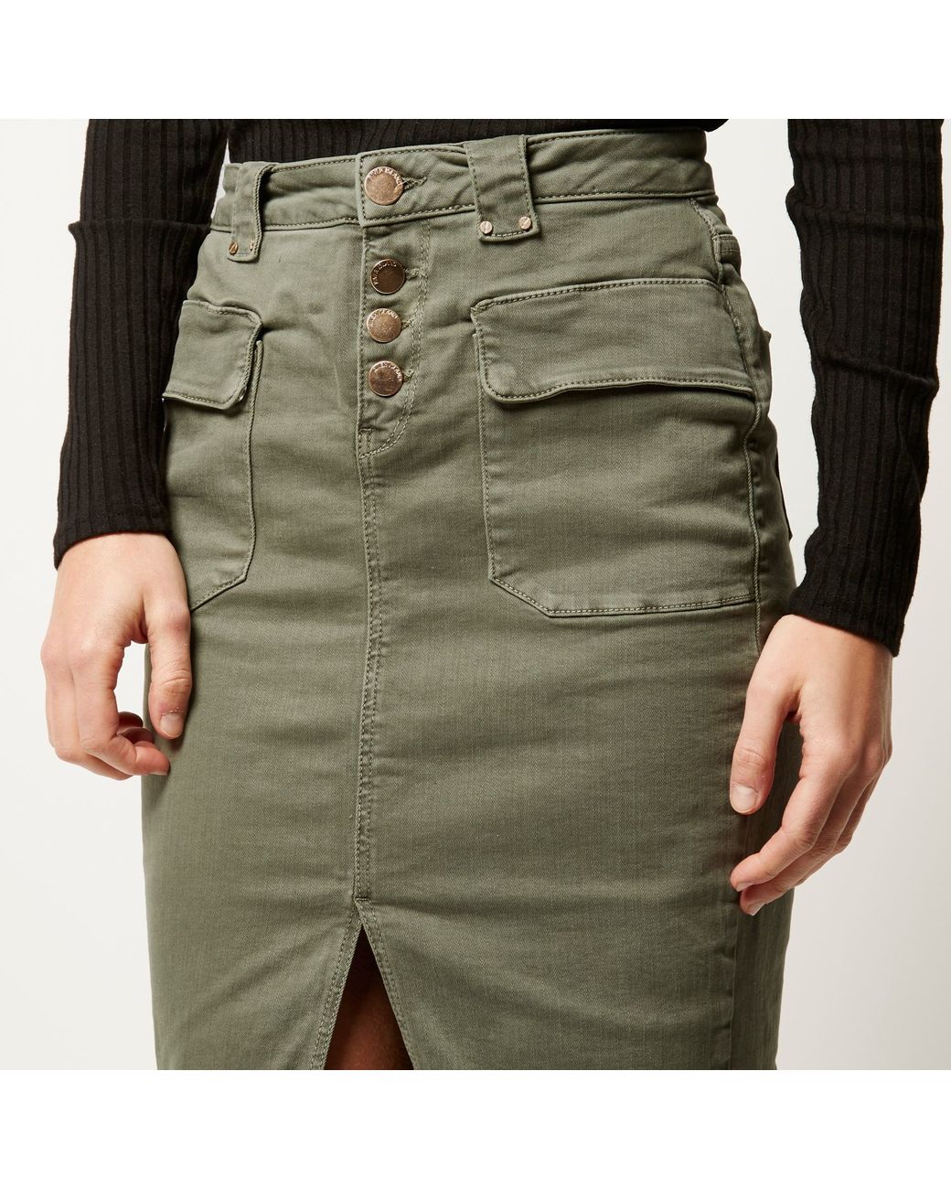 Khaki fitted pencil hot sale skirt