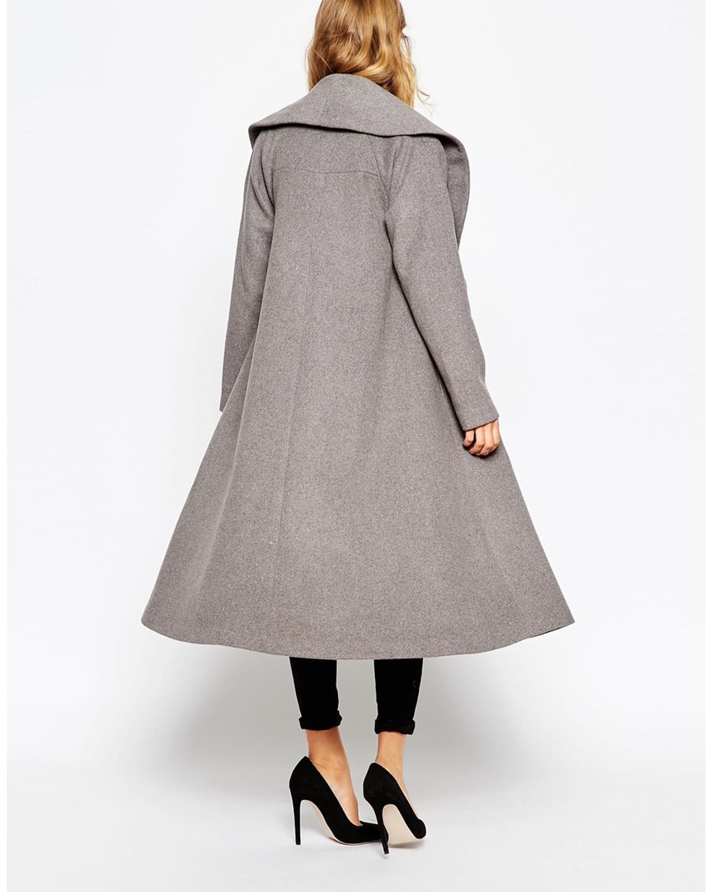 ASOS Coat In Midi Swing Trapeze in Gray Lyst