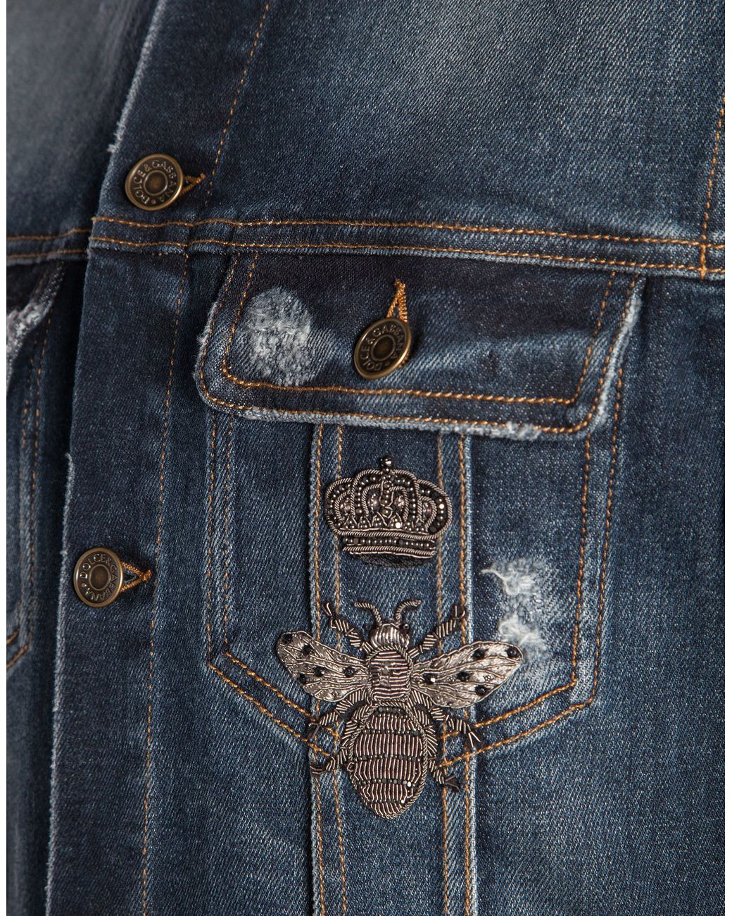 Dolce & Gabbana Crown And Bee Embroidered Denim Jacket in Blue | Lyst