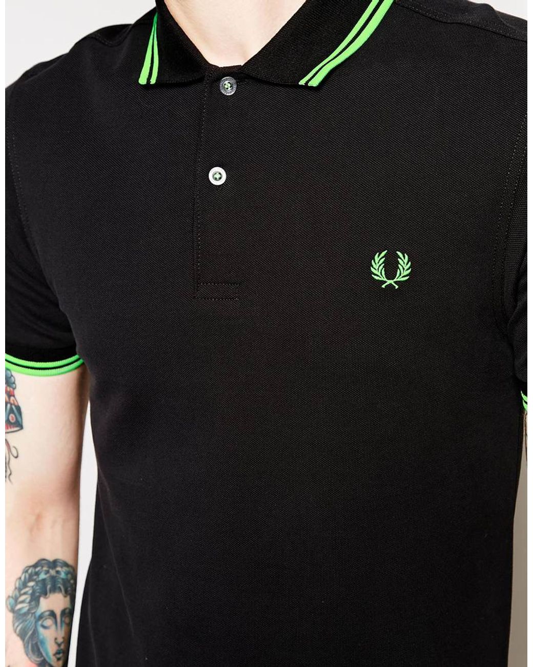 Fred Perry Soho Neon Polo With Neon Green Tipping Slim Fit in Black for Men  | Lyst