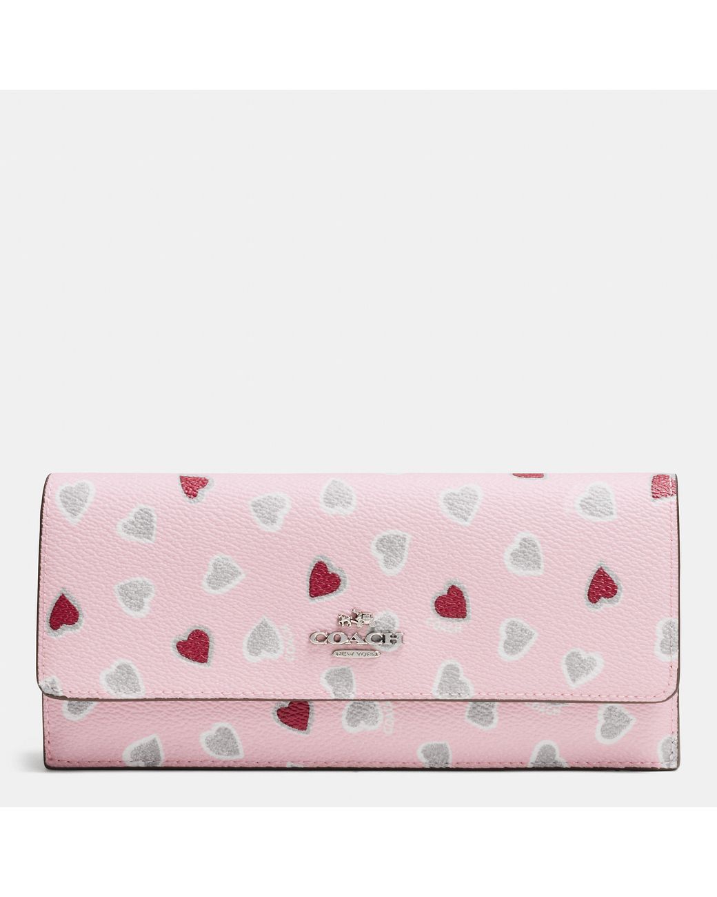 COACH Soft Wallet In Heart Print Coated Canvas in Metallic | Lyst