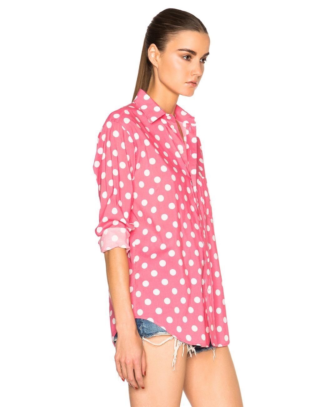 White shirt with pink polka dots 2025
