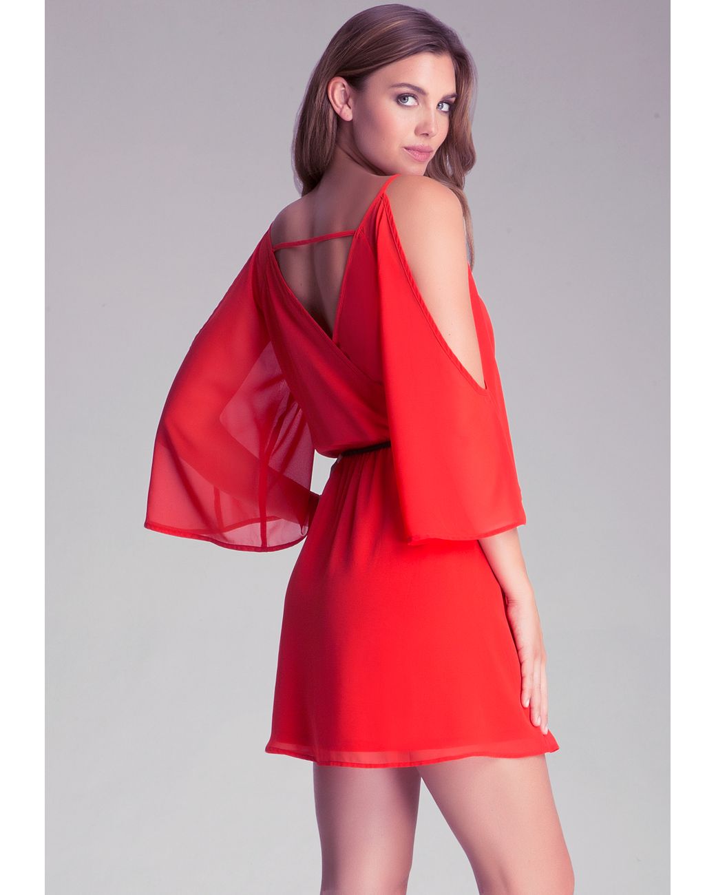 Bebe Cold Shoulder Dress in Red | Lyst