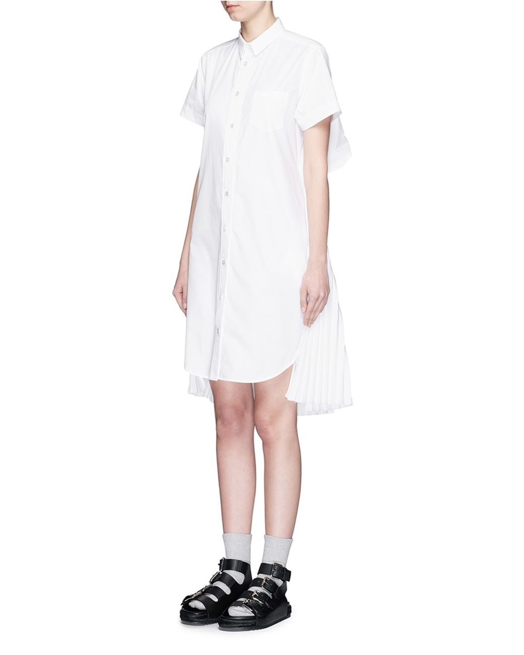 Sacai Women's White Open Back Pleat Skirt Poplin Shirt Dress
