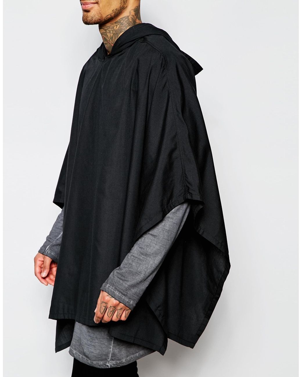 ASOS Hooded Poncho in Black for Men | Lyst