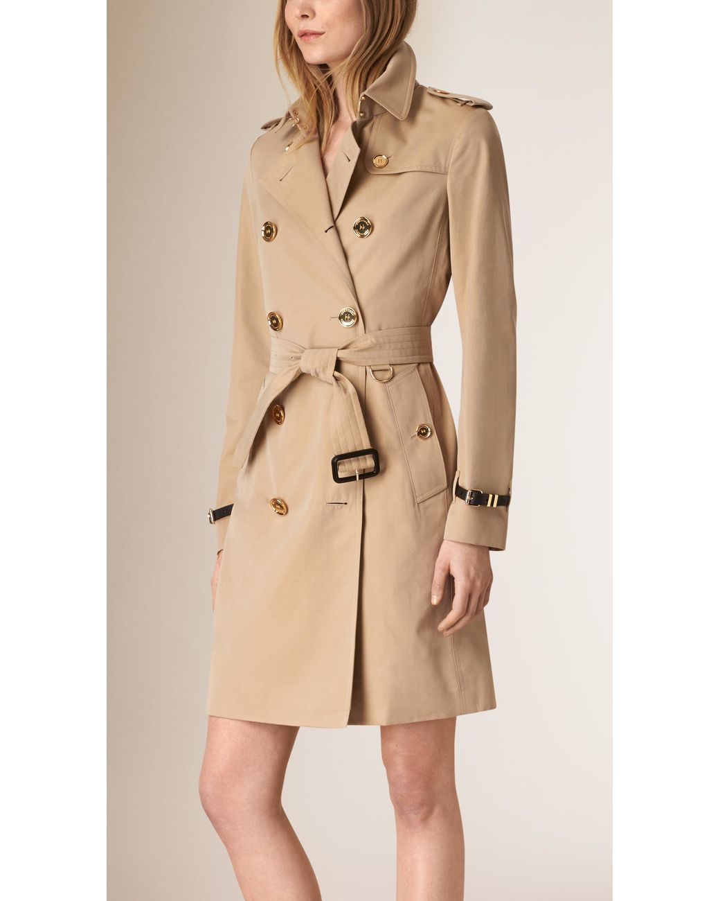 Burberry Metal Button Detail Cotton Gabardine Trench Coat in Natural | Lyst