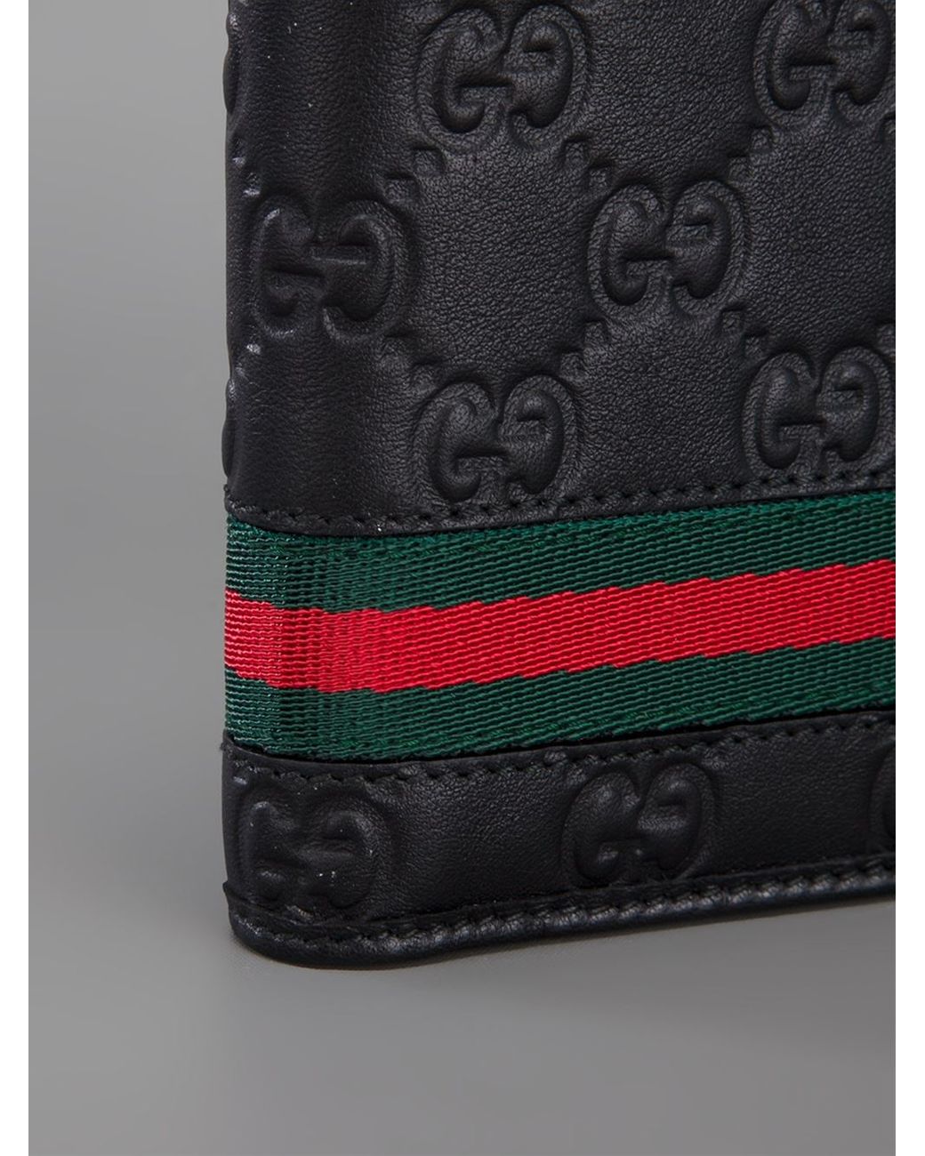 GUCCI Embossed Wallet Black RED green STRIPE Leather 459138 NEW