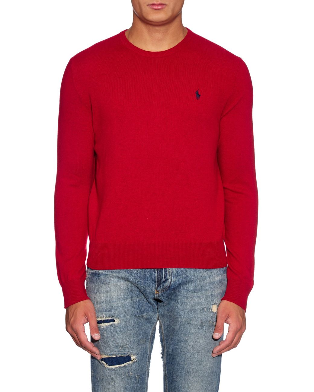 Polo Ralph Lauren Crew-neck Long-sleeved Wool Sweater in Red for Men | Lyst