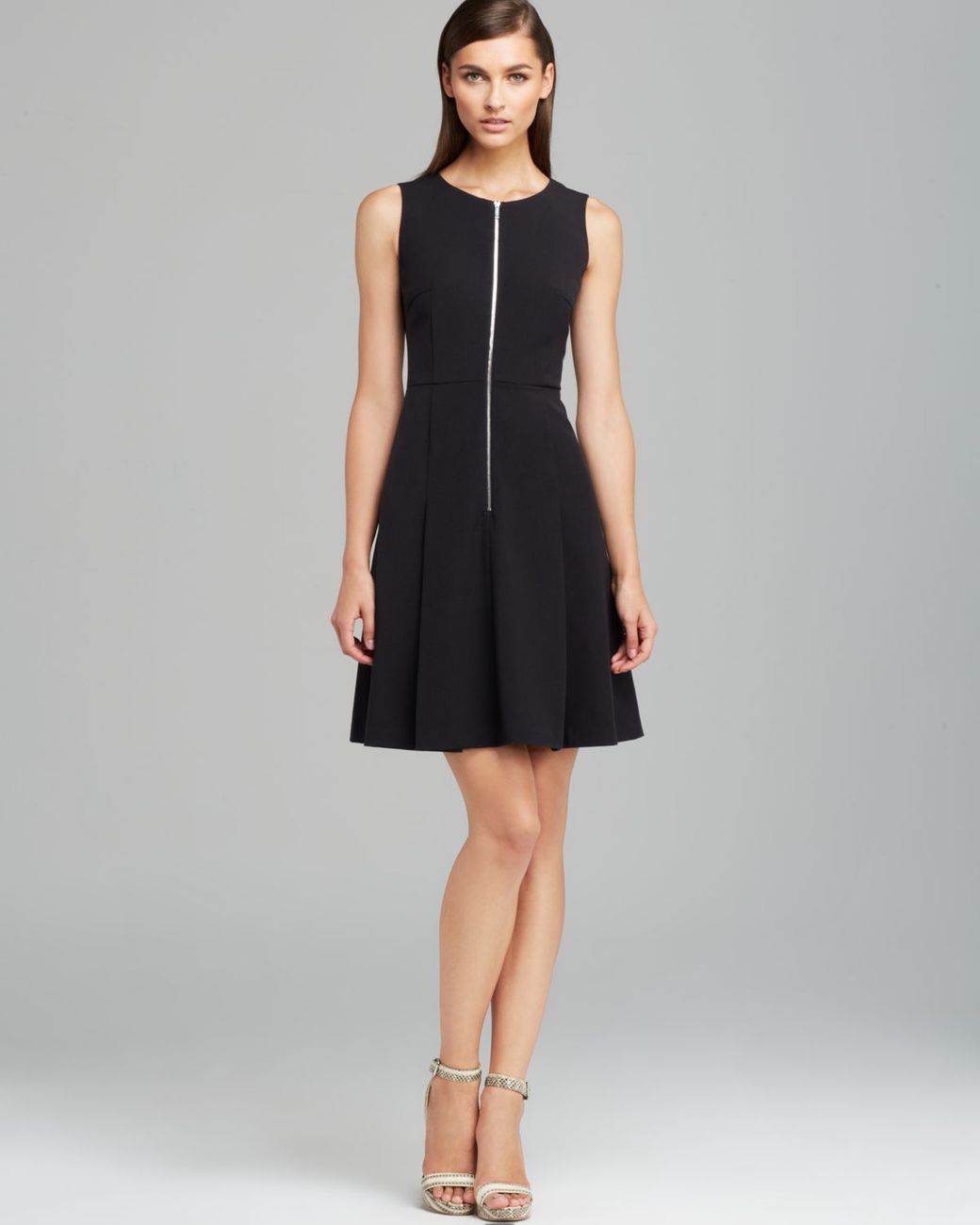 Calvin Klein Zip Front Fit and Flare Dress in Black | Lyst