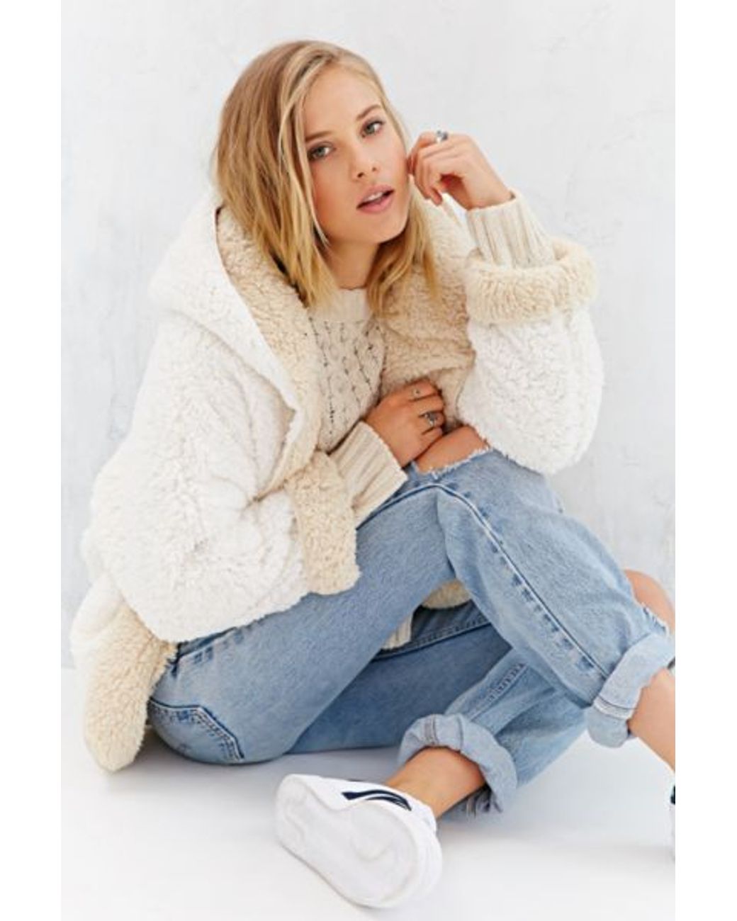 BDG Fuzzy Reversible Jacket in Ivory 