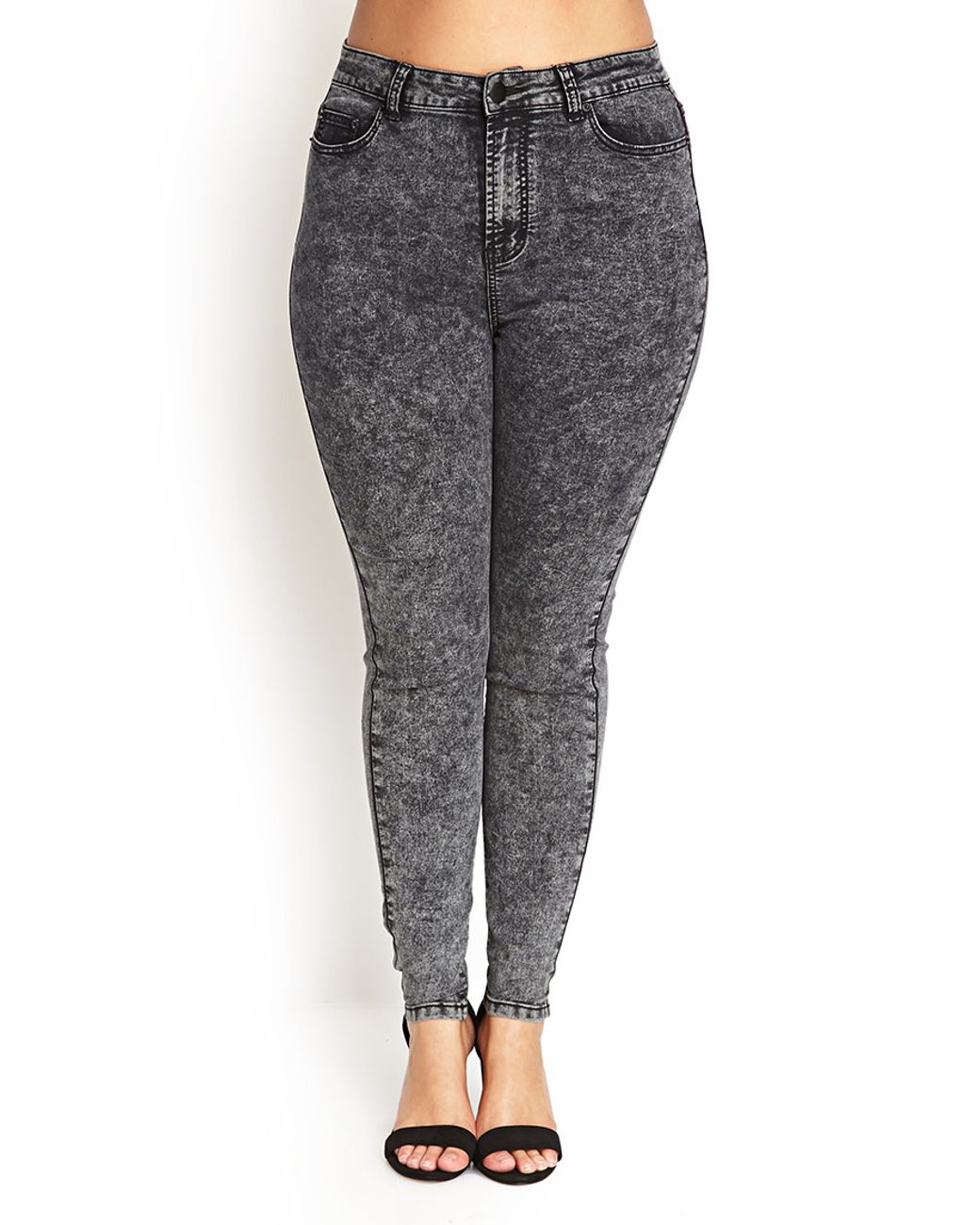 High-waisted Acid Wash Jeans in Grey 