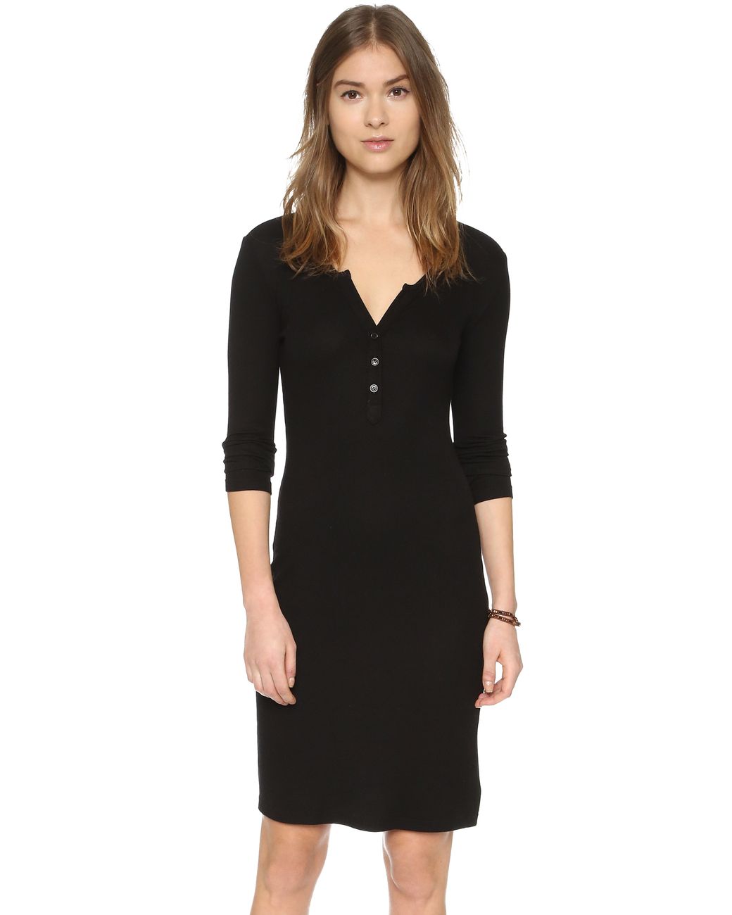 Splendid 2x1 Ribbed Henley Dress in 