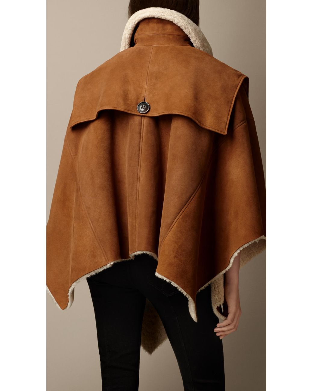 Burberry Shearling Poncho Cape in Brown | Lyst