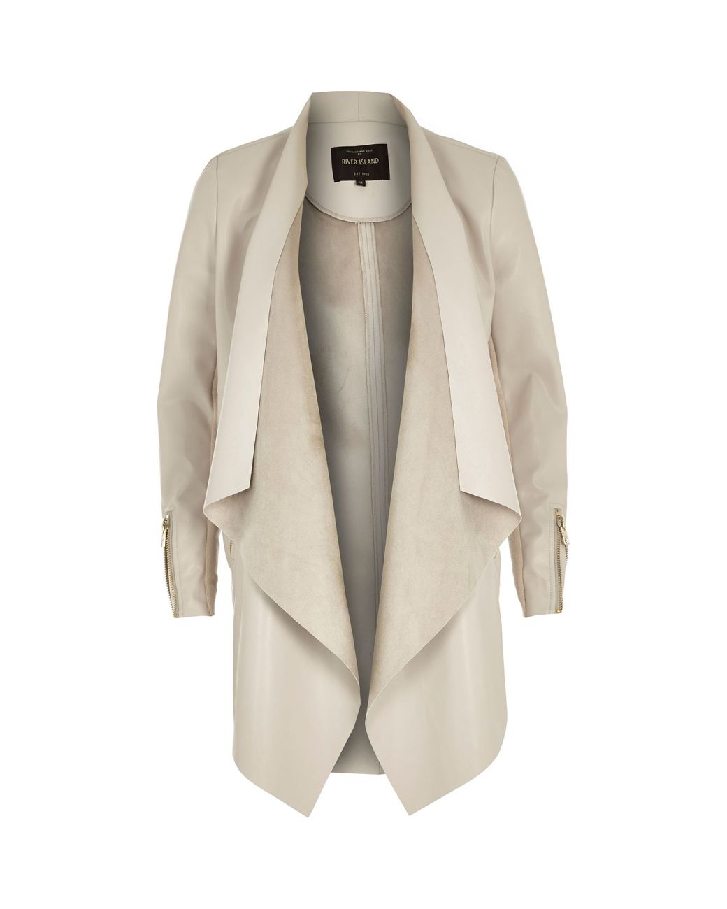River Island Beige Leather-Look Waterfall Jacket in Natural | Lyst UK