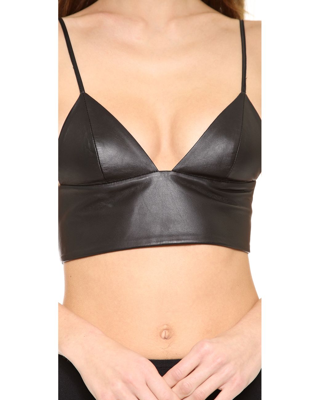 T By Alexander Wang Leather Triangle Bralette in Black | Lyst