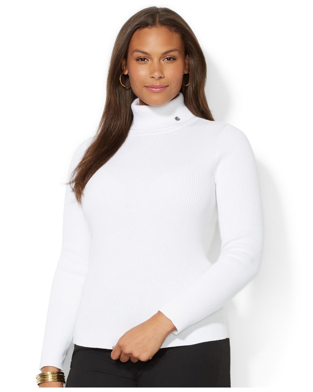 Lauren by Ralph Lauren Plus Size Ribbed Turtleneck Sweater in White | Lyst